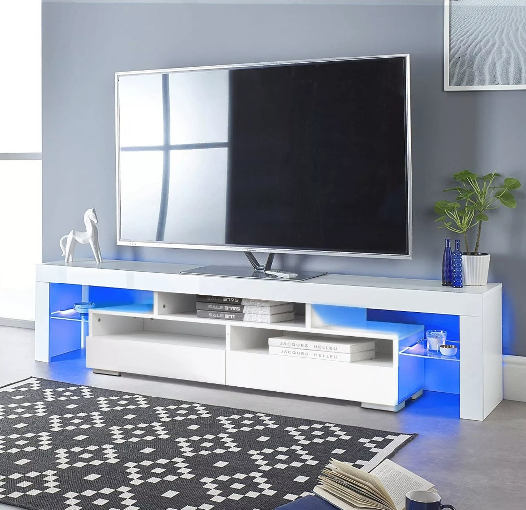 High Gloss 63'' TV Stand Unit Cabinet 2 Drawers Console Table w/ Colorful LED RC