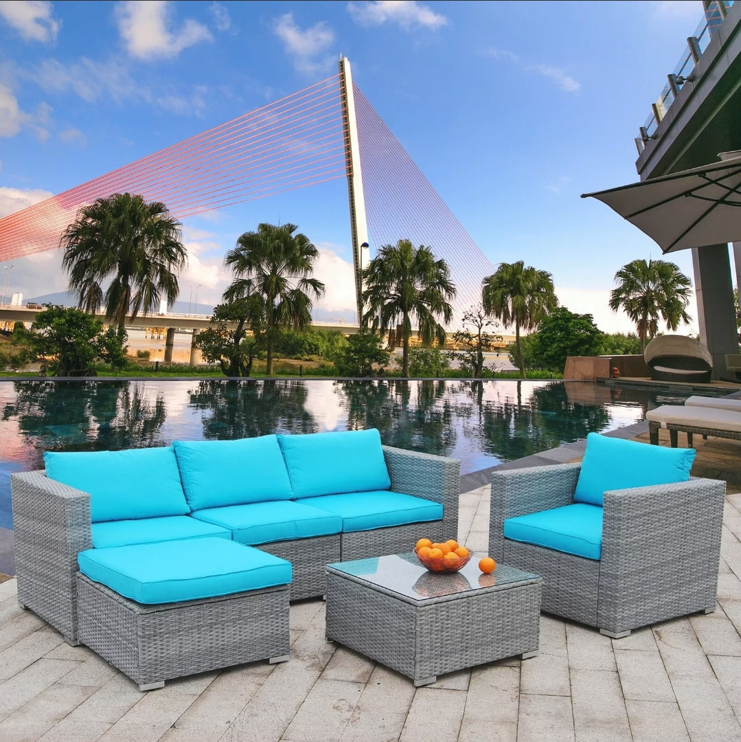 6pcs Patio Furniture Set Rattan Wicker Sectional Outdoor Sofa Set