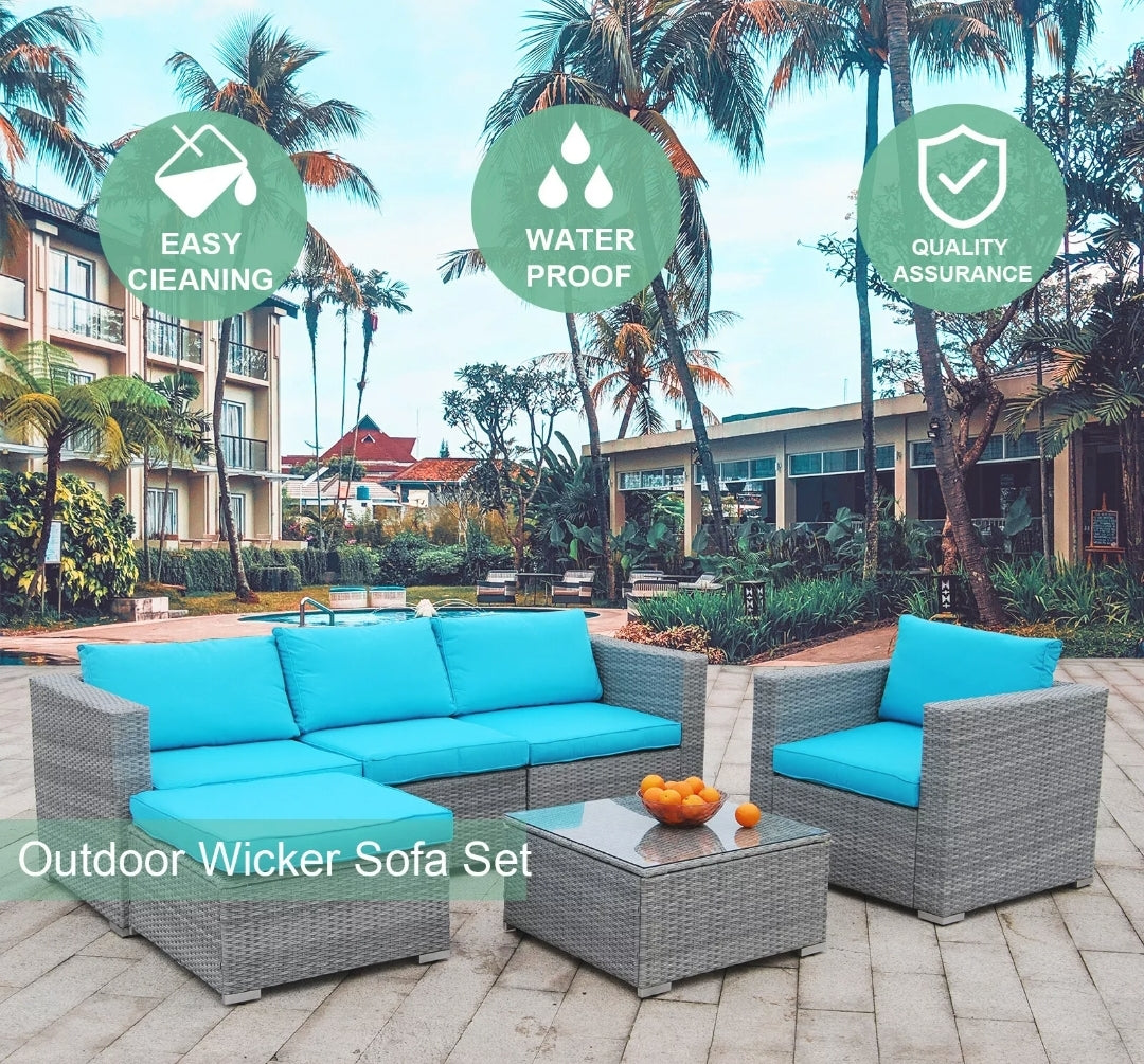 6pcs Patio Furniture Set Rattan Wicker Sectional Outdoor Sofa Set