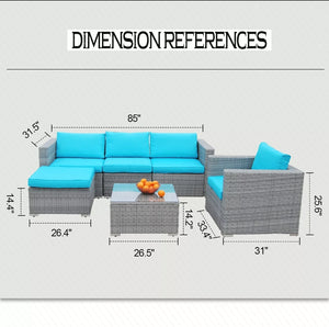 6pcs Patio Furniture Set Rattan Wicker Sectional Outdoor Sofa Set