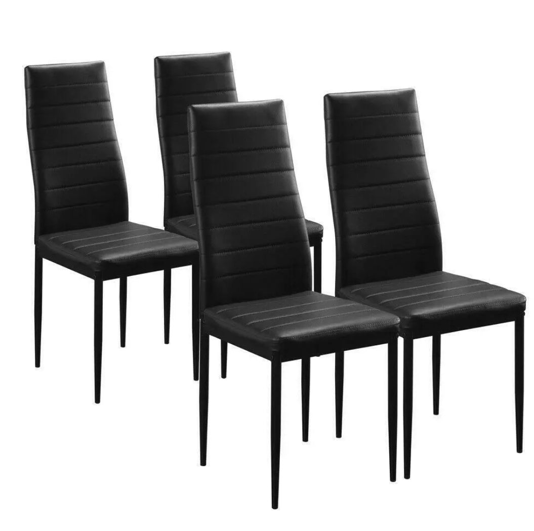 Set of 4 PU Leather Dining Side Chairs Elegant Design Home Furniture Black