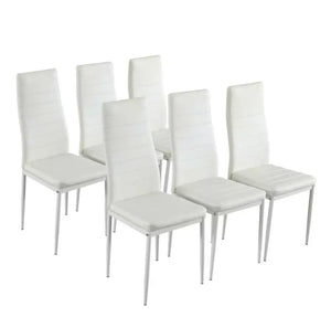 Modern Leather Tufted Back Elegant White Dining Chair Set of 6