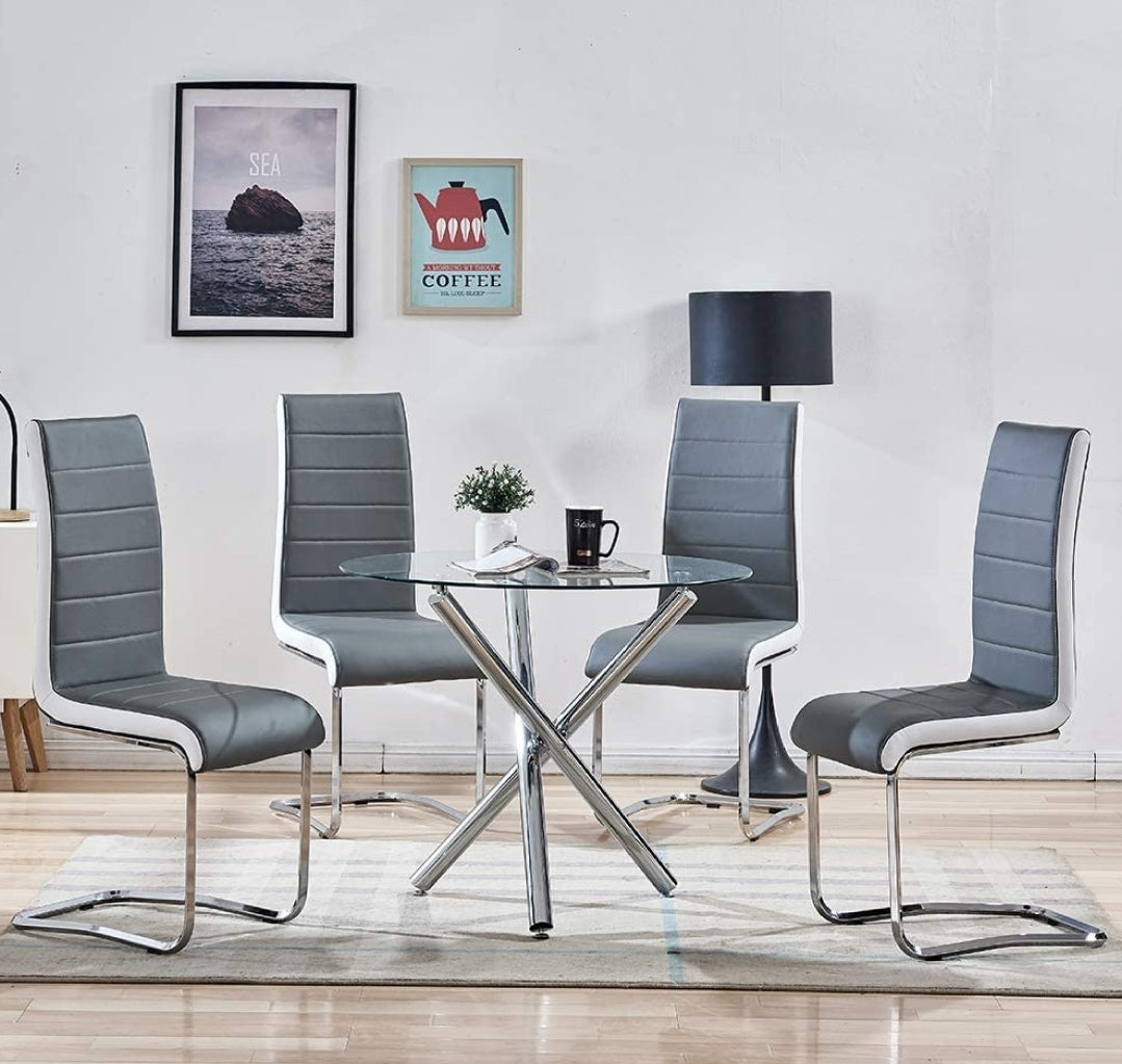 Modern 5pcs Round Table Set With Gray Chairs
