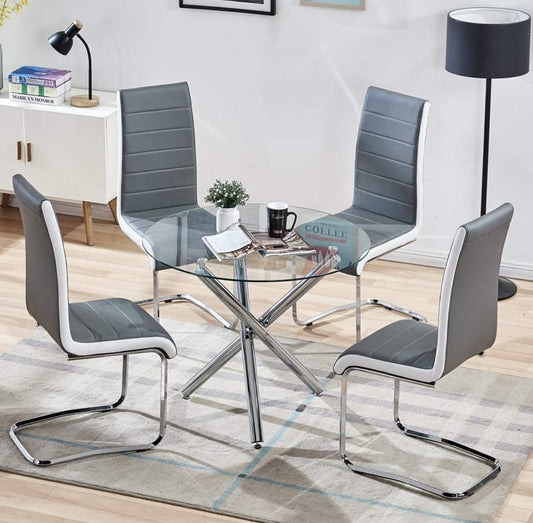 Modern 5pcs Round Table Set With Gray Chairs