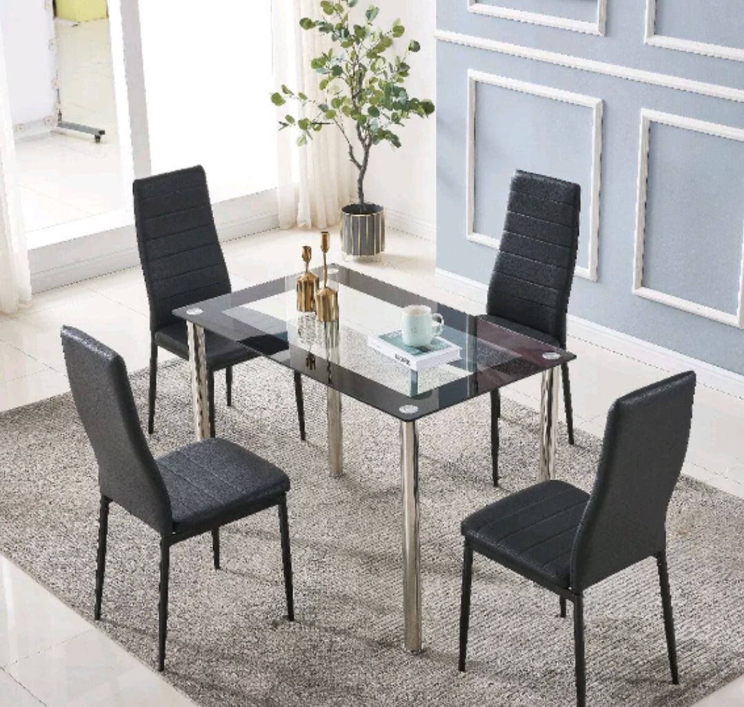 5pcs Dining Set With 4 Black Chairs / Black Edge Table