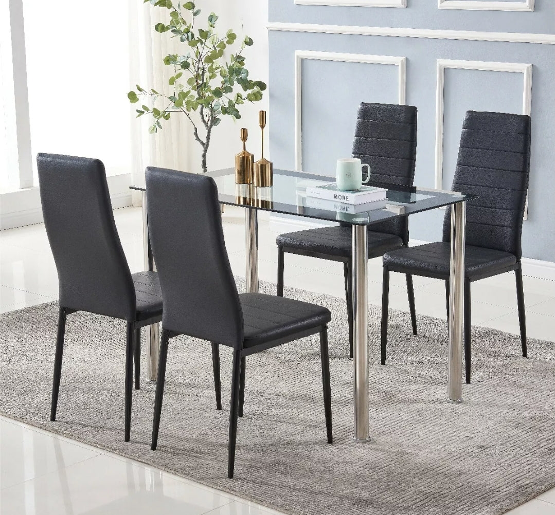 5pcs Dining Set With 4 Black Chairs / Black Edge Table