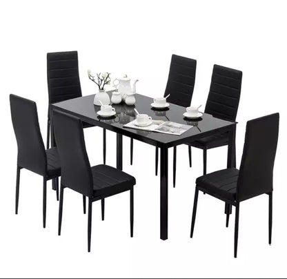 7 Piece Kitchen Dining Table Set for 6, Glass Table