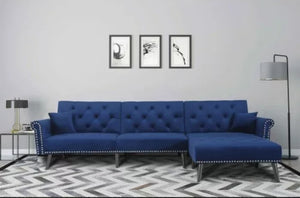 Modern Sofa Bed Set Living Room Furniture Reversible Sectional 2pc Navy Blue