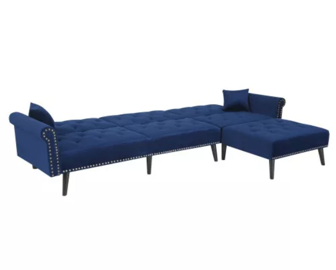 Modern Sofa Bed Set Living Room Furniture Reversible Sectional 2pc Navy Blue
