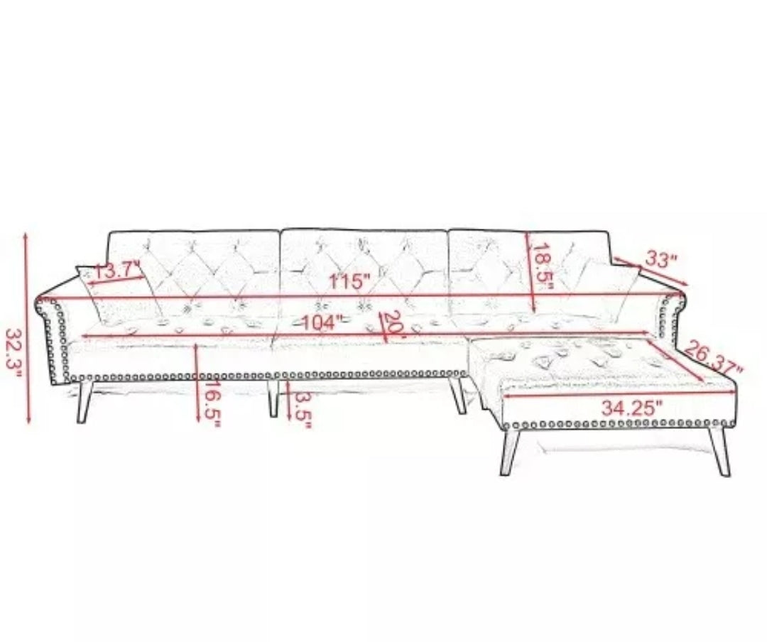 3-Seat Sofa Bed Set L-Shape Sleeper Couches Sectional Sofa Couch Set Convertible Sofa Velvet Sleeper Adjustable Back Corner Sofa w/Extra Wide Chaise Lounge Lounge, Light Grey