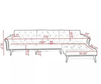 3-Seat Sofa Bed Set L-Shape Sleeper Couches Sectional Sofa Couch Set Convertible Sofa Velvet Sleeper Adjustable Back Corner Sofa w/Extra Wide Chaise Lounge Lounge, Light Grey