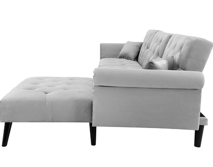 3-Seat Sofa Bed Set L-Shape Sleeper Couches Sectional Sofa Couch Set Convertible Sofa Velvet Sleeper Adjustable Back Corner Sofa w/Extra Wide Chaise Lounge Lounge, Light Grey