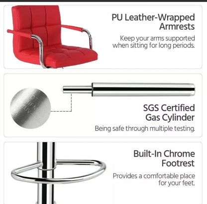 Red Square Design With Arms Barstools Set Of 2