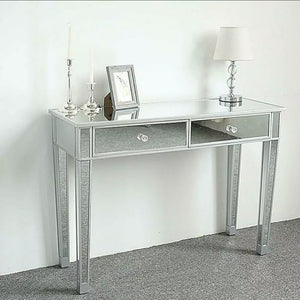 2 Drawer Mirrored Vanity Make-Up Desk Console Dressing Silver Glass Table Modern