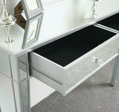 2 Drawer Mirrored Vanity Make-Up Desk Console Dressing Silver Glass Table Modern