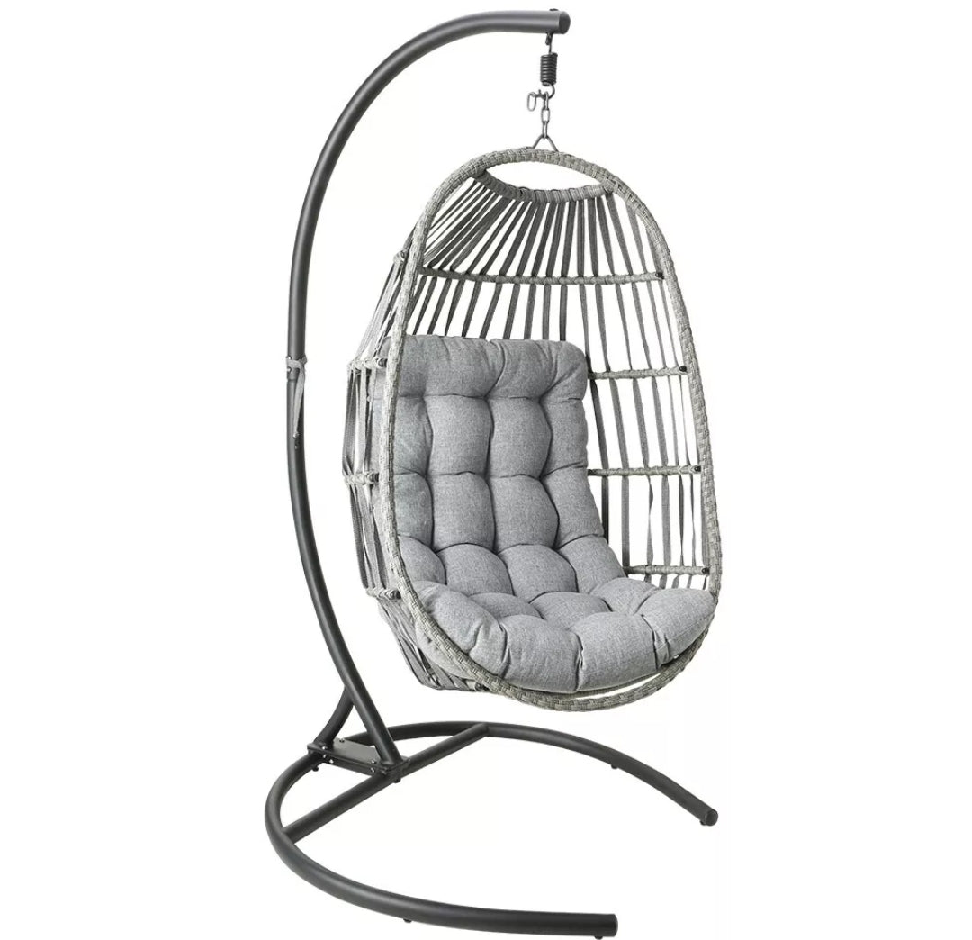 Large Patio Hanging Swing Egg Chair Hammock with Stand Cushions Outdoor Chair