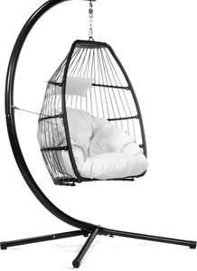 Luxury Wicker Hanging Chair Swing Chair Patio Egg Chair UV Resistant Soft Deep Fluffy Cushion Relaxing Large Basket Porch Lounge