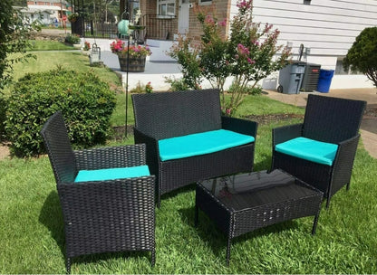 4pcs Patio Set Black With Aqua Cushion