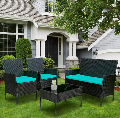 4pcs Patio Set Black With Aqua Cushion