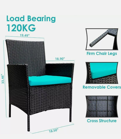 4pcs Patio Set Black With Aqua Cushion