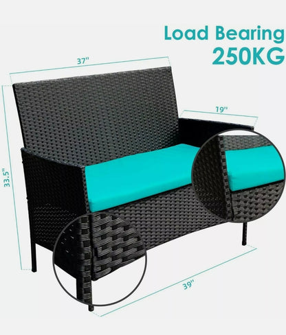 4pcs Patio Set Black With Aqua Cushion