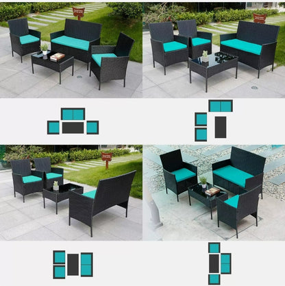 4pcs Patio Set Black With Aqua Cushion