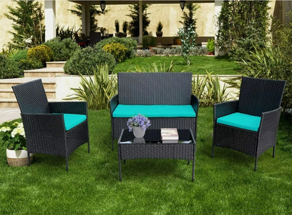 4pcs Patio Set Black With Aqua Cushion – Better Home Furniture