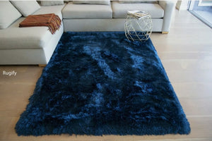 Navy Dark Blue Shimmer shag High Pile Tufted 8'x10' Large Area Rug Knotted Sale