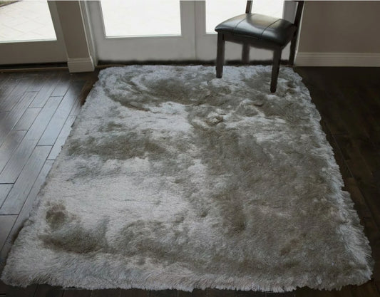 Beige 5x7 Shag Rug Glitter Shine Decorative 3D Living Room Rug