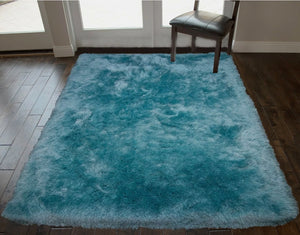 Turquoise Blue Shag Area Rug Hand Tufted 5'x7' Large Living Room Bedroom