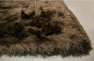 5x7 Glitter Shine Brown Shag Fuzzy Solid Area Rug Fluffy Solid Rug Carpet Decor