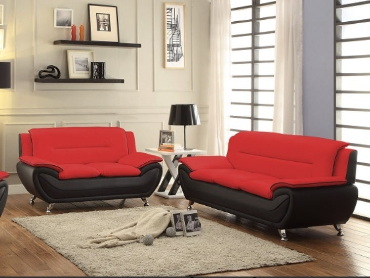 2Pcs Red/Black Sofa And Loveseat