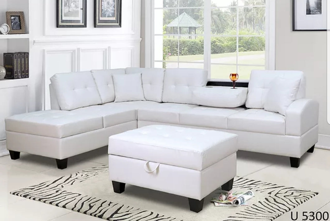 New White 5300 Sectional With Ottoman