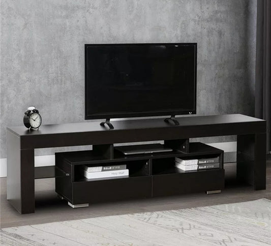 63" Brown TV Stand Fits TV Up To 75" Comes With LED Lights Glossy Brown
