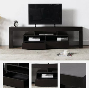 63" Brown TV Stand Fits TV Up To 75" Comes With LED Lights Glossy Brown