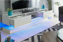 Load image into Gallery viewer, 70&quot; White TV Cabinet Stand Matt Body High Gloss Doors for 80 inch TV LED lights 18&quot;(h)
