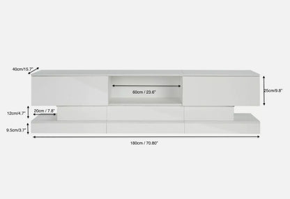 70" White TV Cabinet Stand Matt Body High Gloss Doors for 80 inch TV LED lights 18"(h)
