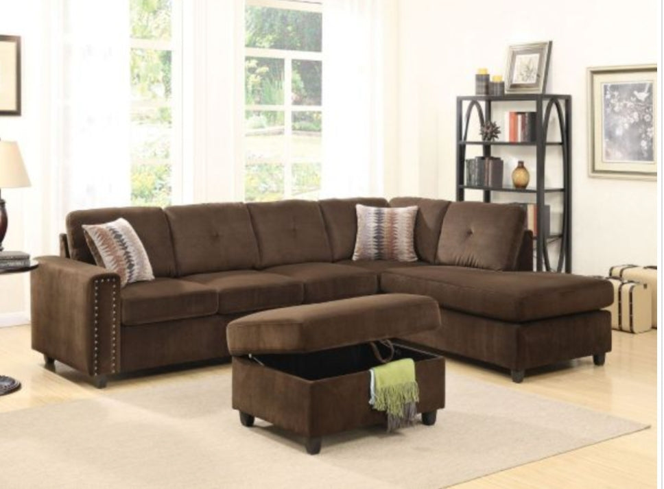 Belville Sectional Sofa w/Pillows (Reversible) - 52700 - Chocolate Velvet
