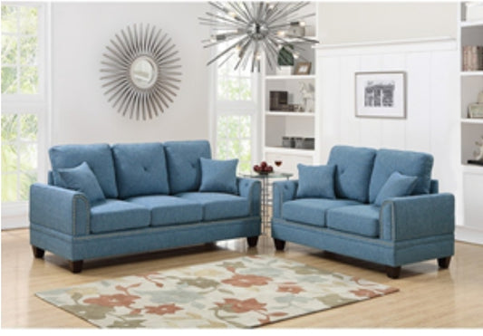 F6508 2PCS SOFA SET BLUE