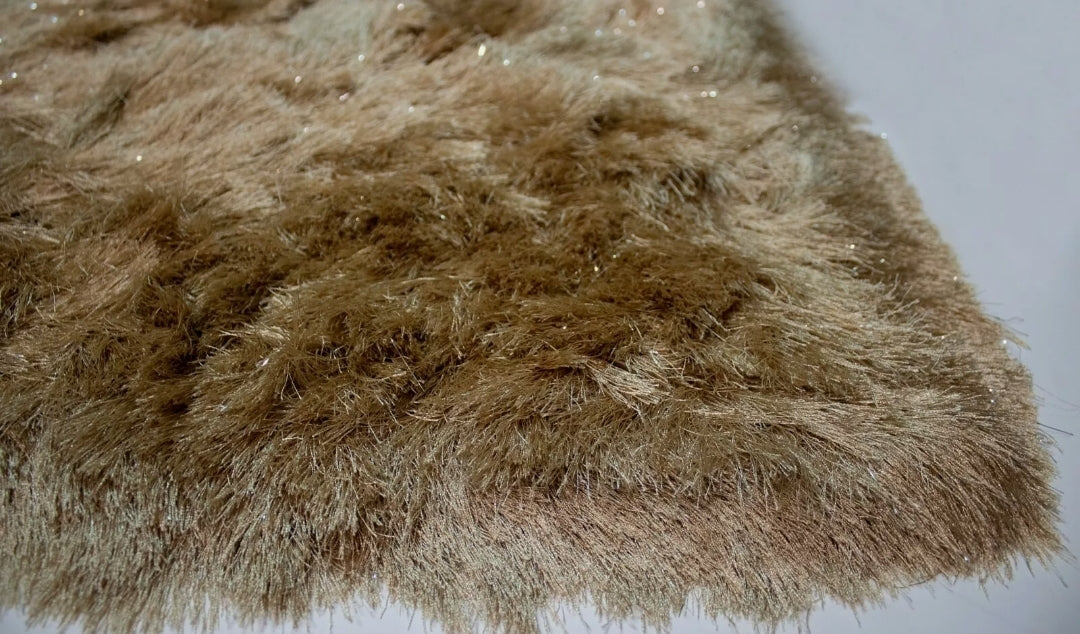 5x7 Feet Gold Color Solid Plush 3D Tone Shimmer Quality Shaggy Area Rug Carpet