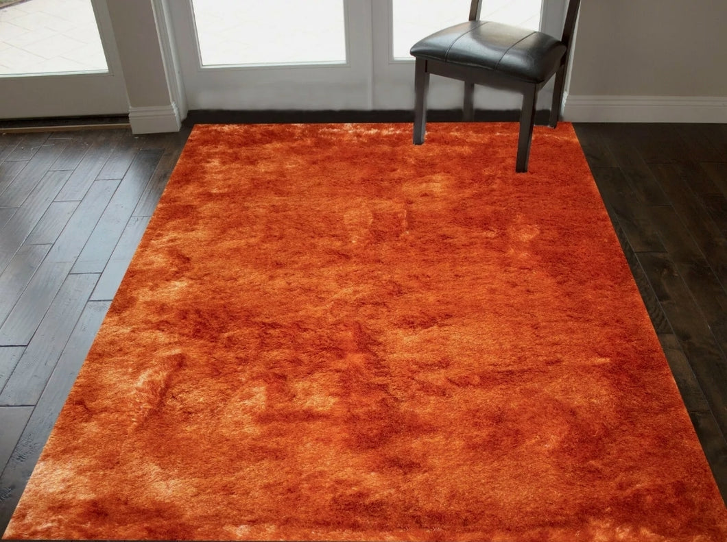 Orange Rust Color 5x7 Feet Solid Plush Shag Shaggy Furry Area Rug Carpet Rug