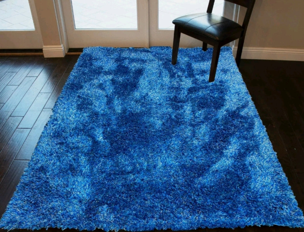Electro Blue Color 5x7 Feet Solid Plush Shag Shaggy Area Rug Carpet Rug Indoor