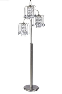SH Lighting 6866SN Three-Tiered Adjustable Hanging Faux Crystal Floor Lamp, 17" x 17" x 63", Brushed Steel