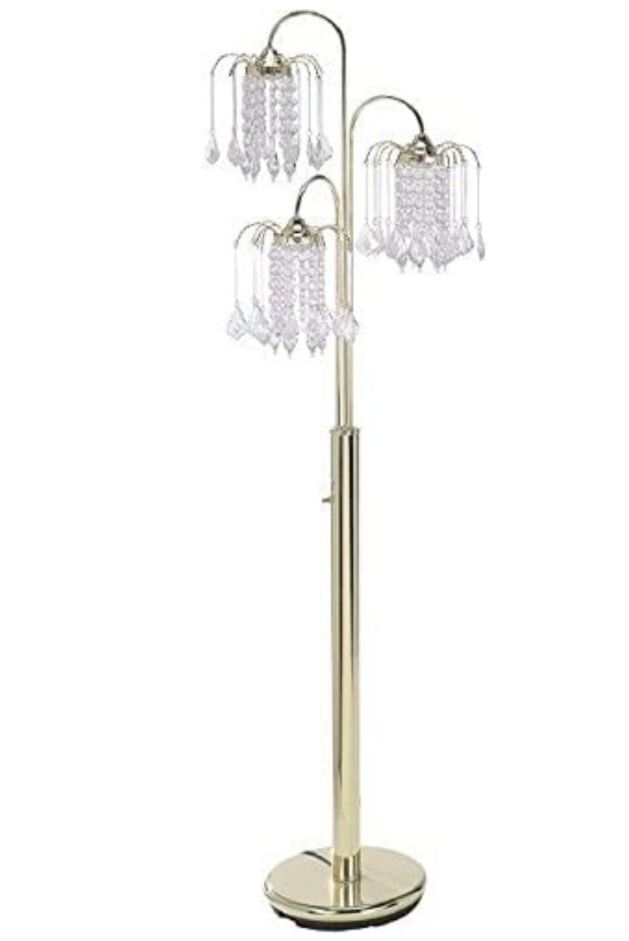 SH LIGHTING Gold Three-Head Hanging Chandelier Style Crystal Inspired Floor Lamp 63