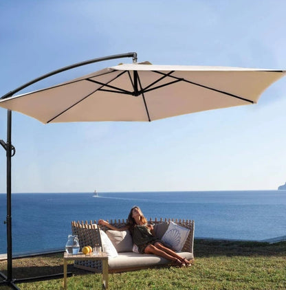 10-Foot Patio Offset Cantilever Umbrella Outdoor Market Hanging Umbrellas with Crank & Cross Base

Multi Colors Available