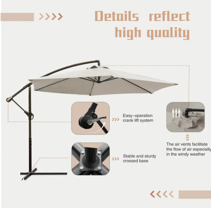 10-Foot Patio Offset Cantilever Umbrella Outdoor Market Hanging Umbrellas with Crank & Cross Base

Multi Colors Available