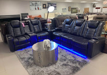 Load image into Gallery viewer, Black Power Reclining Sofa &amp; Loveseat Set Leather Air LED Lights GLO-PWB
