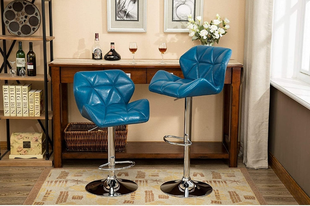 Contemporary Tufted Adjustable Height Hydraulic Blue Bar Stools, Set of 2,