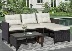 3PCS Patio Wicker Rattan Sofa Set Outdoor Furniture Sectional Couch with Cushion