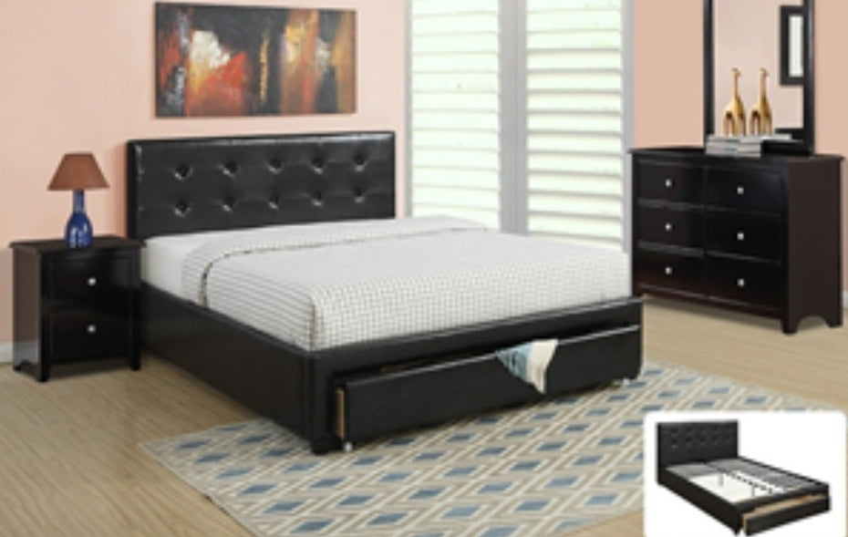 Black PU Leather Bed With Storage F9313 Full/ Queen